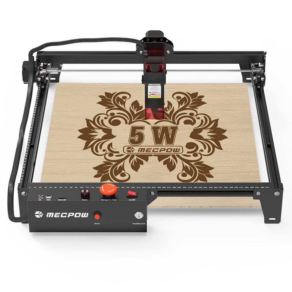 Mecpow X3 Laser Engraver, 5W Laser Power, Fixed-Focus, 0.01mm Accuracy, 10000 mm/min Engraving Speed, Safety Lock, Emergency Stop, Flame Detection, Gyroscope Sensor, 410x400mm