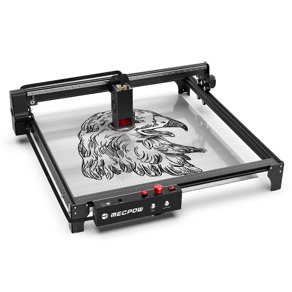 Mecpow X5 Pro Laser Engraver Cutter, 33W Laser Power, Auto Air Assist, 0.08x0.1mm Laser Spot, 28000mm/min Engraving Speed, Safety Lock, Emergency Stop, Flame Detection, Offline Engraving, 600x600mm