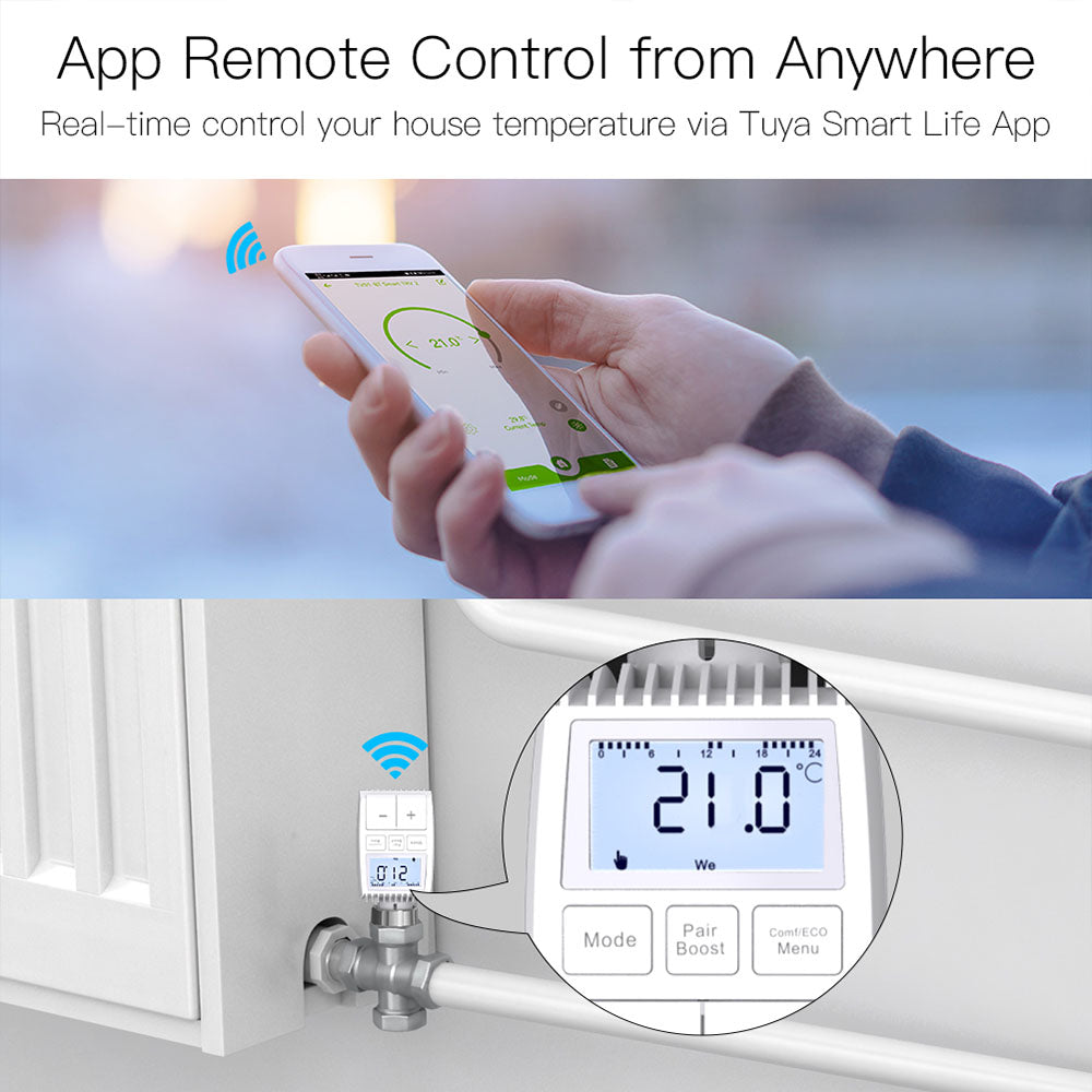 MoesHouse TV01 Tuya ZigBee3.0 Radiator Actuator Valve, Smart Thermostat Temperature Controller, TRV External Sensor