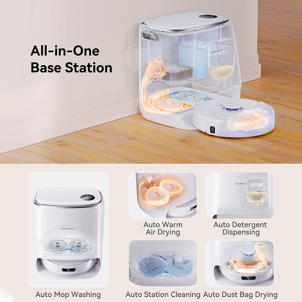 Narwal Freo X Ultra Robotic Vacuum and Mop with Auto Washing and Self-Empty, Strong 8200Pa Suction Power, Zero-Tangling Floating Brush, Automated Mop Lifting To 12mm, All-in-One Base Station