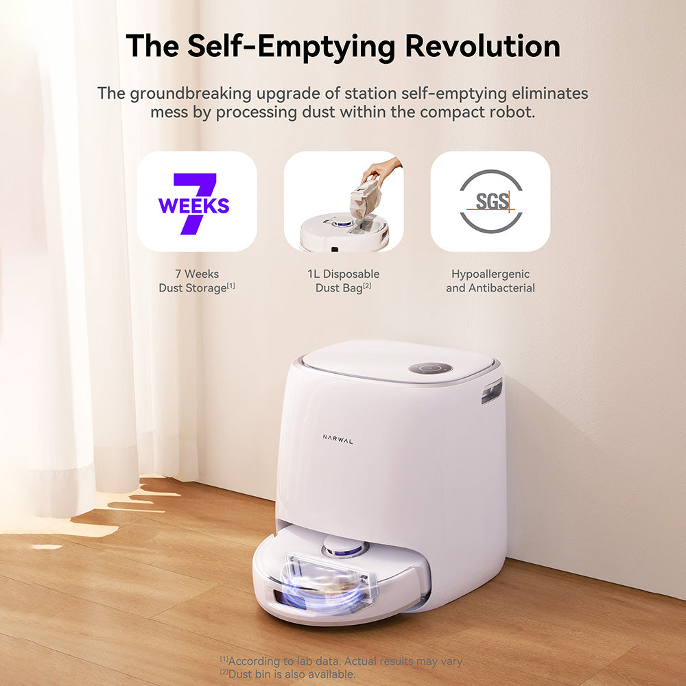 Narwal Freo X Ultra Robotic Vacuum and Mop with Auto Washing and Self-Empty, Strong 8200Pa Suction Power, Zero-Tangling Floating Brush, Automated Mop Lifting To 12mm, All-in-One Base Station