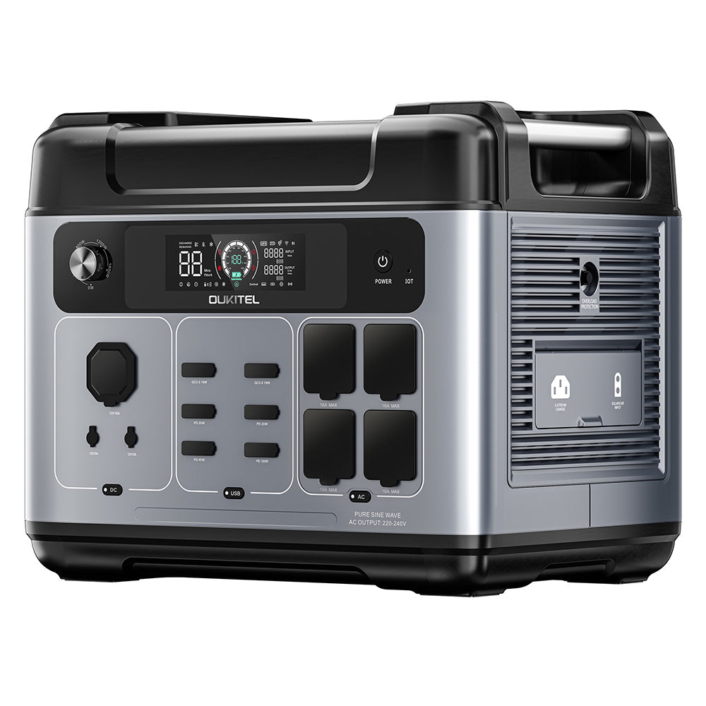 OUKITEL P2001 Plus Portable Power Station, 2400W AC Output, 2048Wh LiFePO4 Battery, 13 Outlets, 80% Charge in 1Hr, Smart APP Control, Adjust at 400W/800W/1200W/1800W, 2000W UPS < 10ms, Max. 500W Solar Input, IP54 Dust-Proof & Splash-Proof