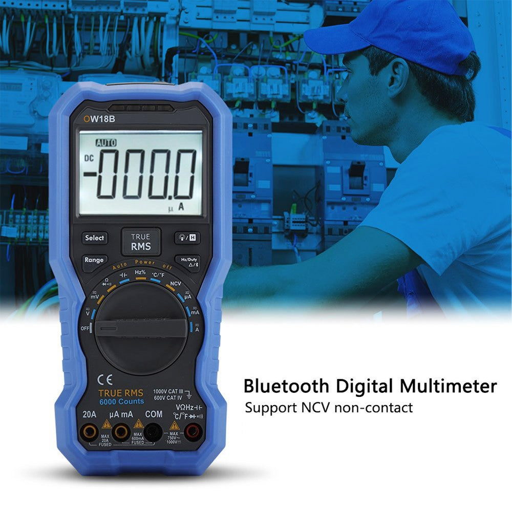 OWON OW18B Bluetooth Multimeter, Thermometer Data Logger, 5999 Counts, NCV Non-Contact Voltage Sense, True RMS Test, Support Android, iOS, Flashlight Function