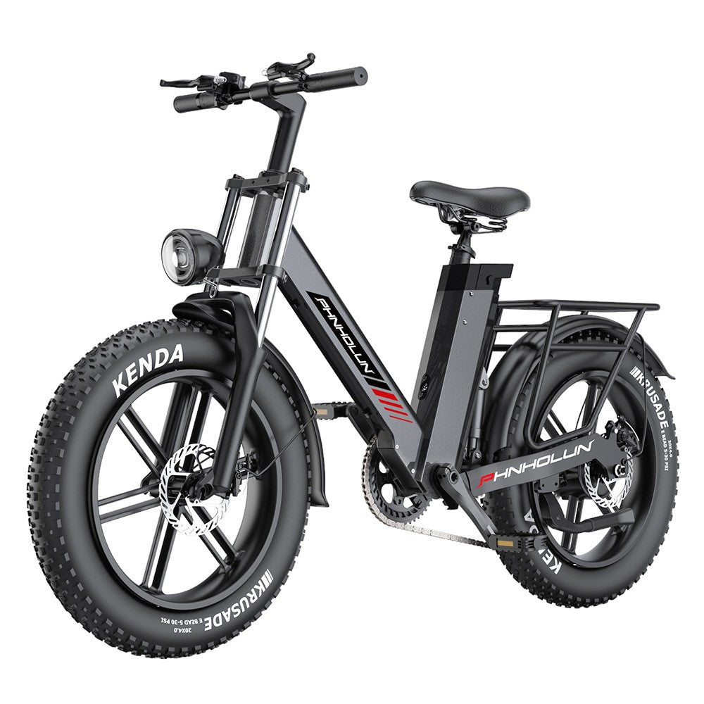 PHNHOLUN C6 Pro Electric Bike 20*4.0 inch All-terrain Fat Tire 1000W Motor 60km/h Max Speed 48V 17Ah Detachable Battery 80km Range Fully suspension Shimano 7-speeds Integrated LCD screen support APP