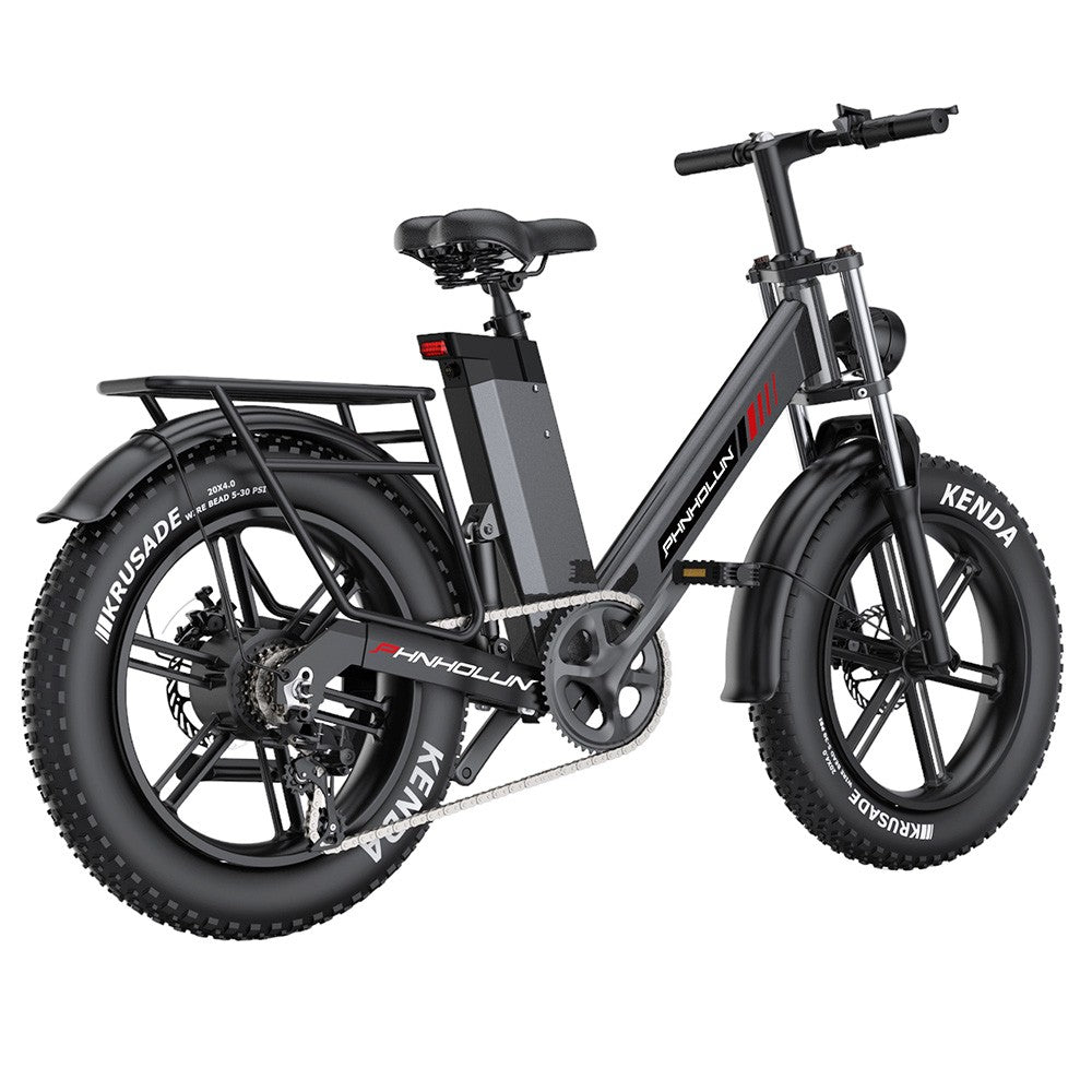 PHNHOLUN C6 Pro Electric Bike 20*4.0 inch All-terrain Fat Tire 1000W Motor 60km/h Max Speed 48V 17Ah Detachable Battery 80km Range Fully suspension Shimano 7-speeds Integrated LCD screen support APP