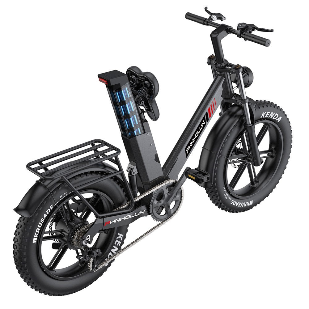 PHNHOLUN C6 Pro Electric Bike 20*4.0 inch All-terrain Fat Tire 1000W Motor 60km/h Max Speed 48V 17Ah Detachable Battery 80km Range Fully suspension Shimano 7-speeds Integrated LCD screen support APP