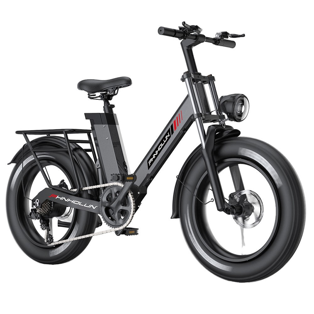 PHNHOLUN C6 Pro Electric Bike 20*4.0 inch All-terrain Fat Tire 1000W Motor 60km/h Max Speed 48V 17Ah Detachable Battery 80km Range Fully suspension Shimano 7-speeds Integrated LCD screen support APP