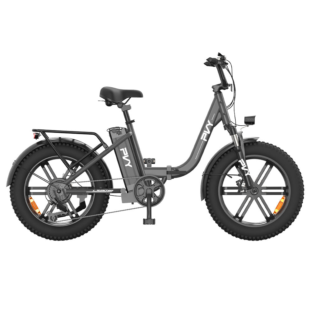 PVY LS20 Electric Bike, 250W Motor, 48V 16.5Ah Battery, 20*4.0 inch Fat Tires, 25km/h Max Speed, 100km Range, Hydraulic Brake, Lockable Shock Absorbing Fork, Shimano 7-speed, LCD Display - Grey