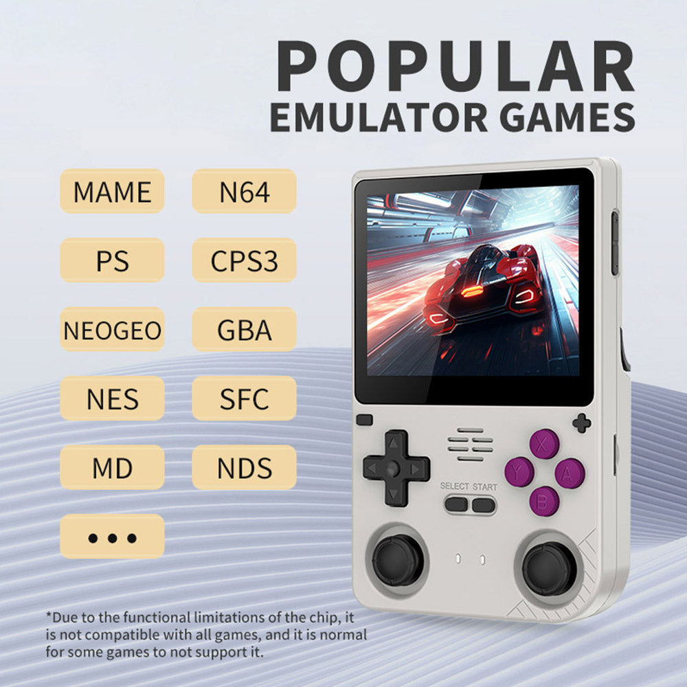 Powkiddy V20 Handheld Game Console, 64GB TF Card, 3.5 inch IPS Screen, Open Source Linux System, 64-bit 3D Simulators, 10 Hours Playtime - Grey