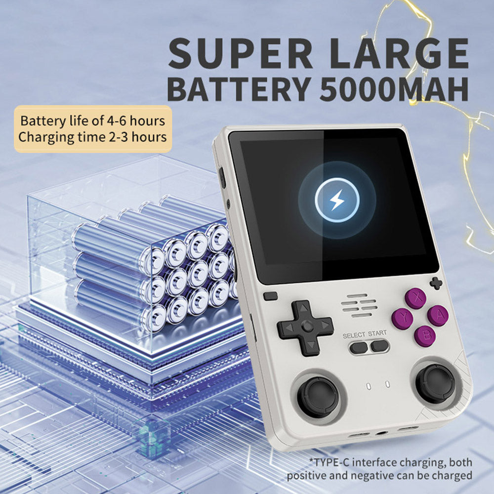 Powkiddy V20 Handheld Game Console, 64GB TF Card, 3.5 inch IPS Screen, Open Source Linux System, 64-bit 3D Simulators, 10 Hours Playtime - Grey