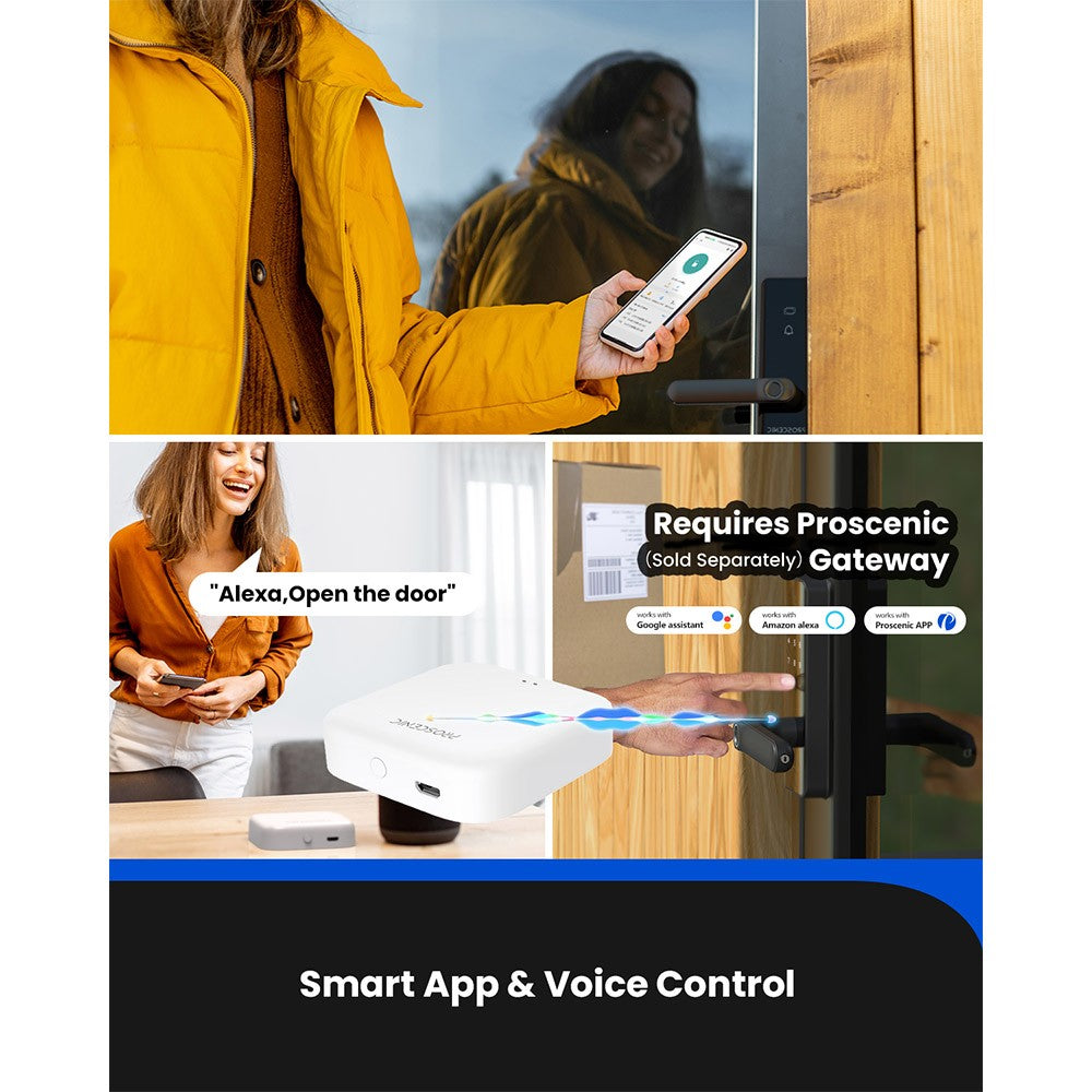 Proscenic L40 Smart Lock, Keyless Entry Door Lock with Handle, Keypads, Fingerprint, Smart App & Voice Control, Anti-Peep, Log Record