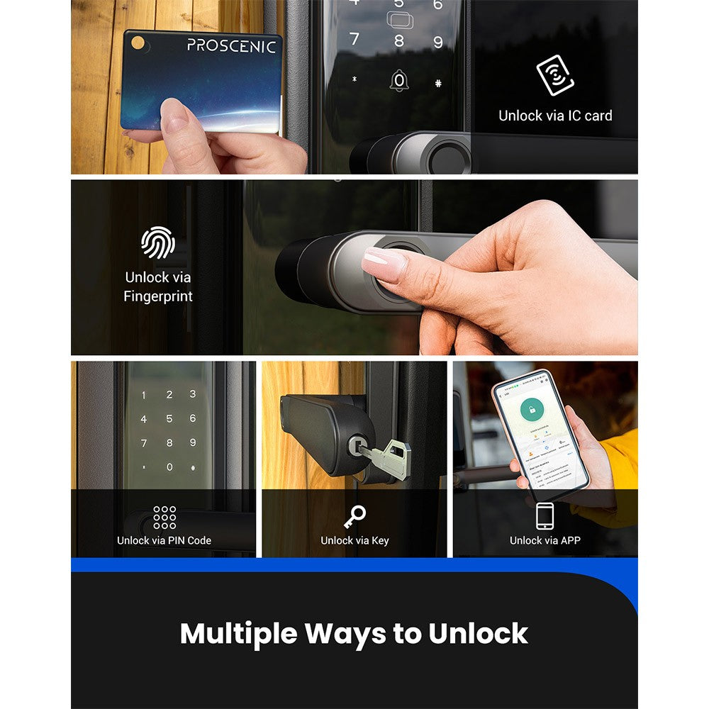 Proscenic L40 Smart Lock, Keyless Entry Door Lock with Handle, Keypads, Fingerprint, Smart App & Voice Control, Anti-Peep, Log Record