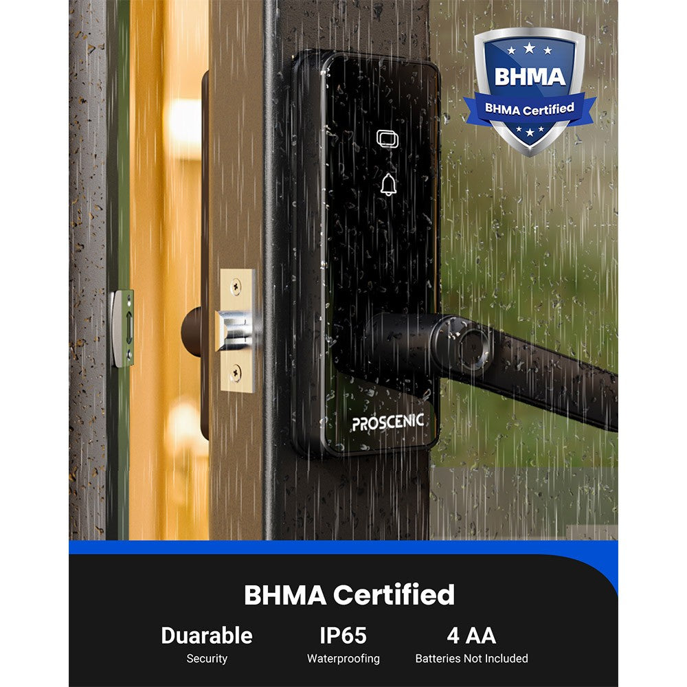 Proscenic L40 Smart Lock, Keyless Entry Door Lock with Handle, Keypads, Fingerprint, Smart App & Voice Control, Anti-Peep, Log Record