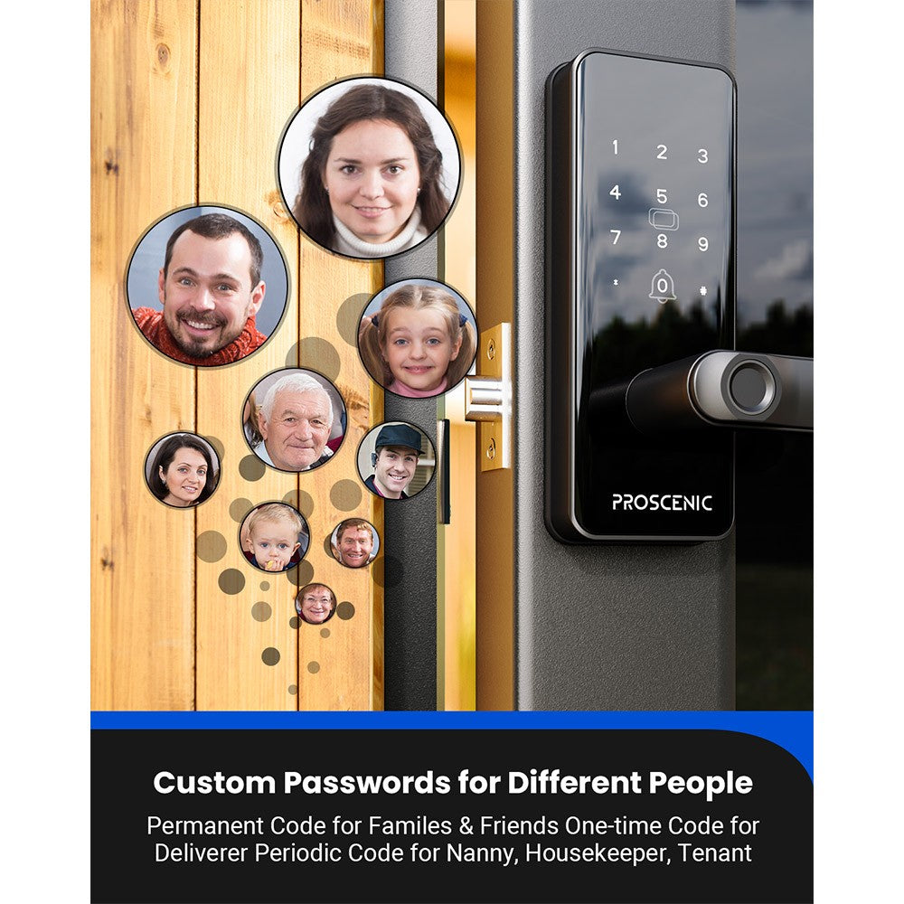 Proscenic L40 Smart Lock, Keyless Entry Door Lock with Handle, Keypads, Fingerprint, Smart App & Voice Control, Anti-Peep, Log Record