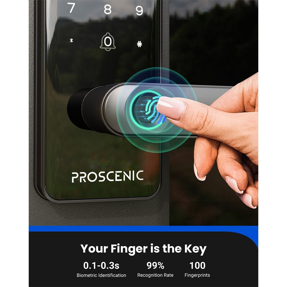 Proscenic L40 Smart Lock, Keyless Entry Door Lock with Handle, Keypads, Fingerprint, Smart App & Voice Control, Anti-Peep, Log Record