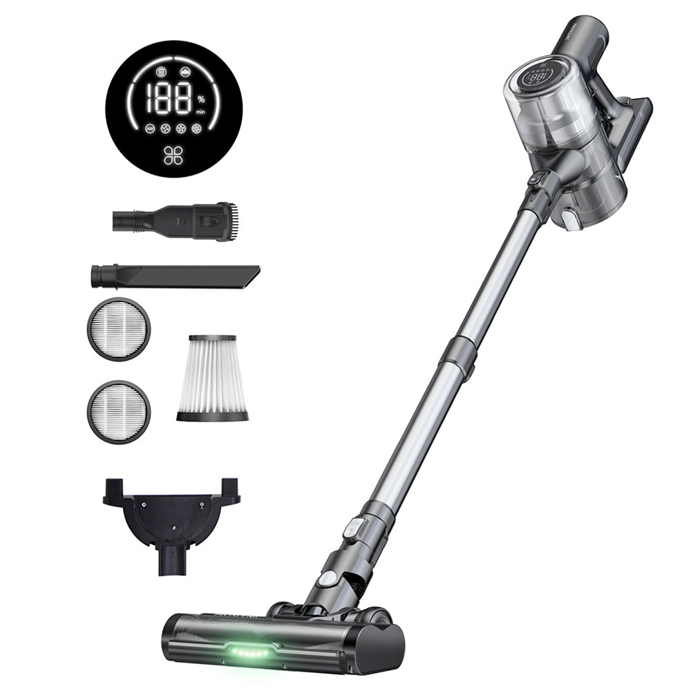 Proscenic P13 Cordless Vacuum Cleaner, 35Kpa Suction, Stick Vacuum with Green Light, LED Display, Max 45mins Runtime, 1.2L Dustbin, Anti-tangle Roller Brush, 5-layer Filtration System, for Pet Hair, Hard Floor & Carpet, Gray