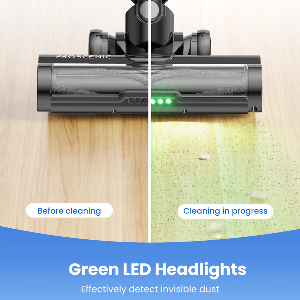 Proscenic P13 Cordless Vacuum Cleaner, 35Kpa Suction, Stick Vacuum with Green Light, LED Display, Max 45mins Runtime, 1.2L Dustbin, Anti-tangle Roller Brush, 5-layer Filtration System, for Pet Hair, Hard Floor & Carpet, Gray