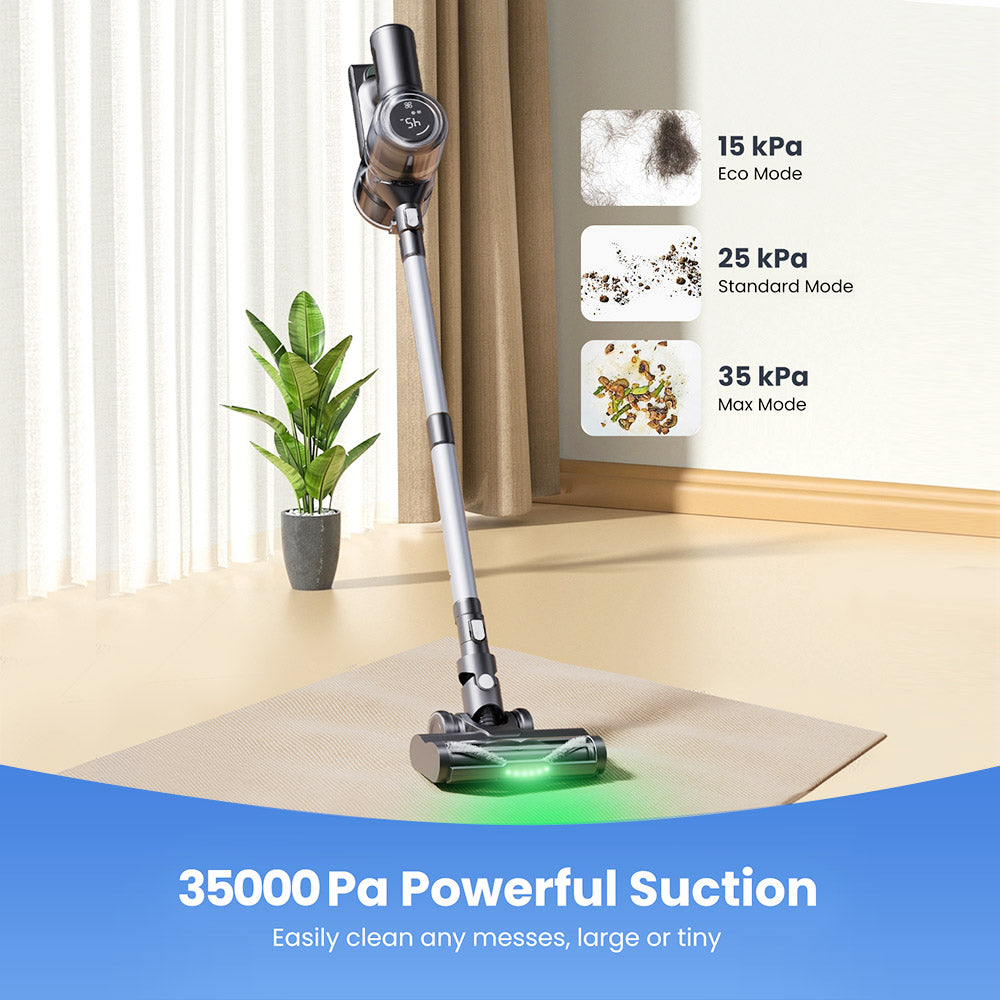 Proscenic P13 Cordless Vacuum Cleaner, 35Kpa Suction, Stick Vacuum with Green Light, LED Display, Max 45mins Runtime, 1.2L Dustbin, Anti-tangle Roller Brush, 5-layer Filtration System, for Pet Hair, Hard Floor & Carpet, Gray