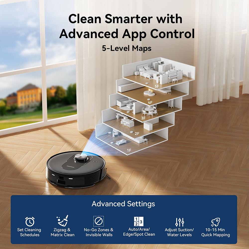 Proscenic Q8 Max Robot Vacuum and Mop Combo with Self-emptying Station, Max 4200Pa Suction, 200min Runtime, 3 Cleaning Modes, Smart 360° LiDAR Navigation, APP Control, for Floor, Pet Hair, Carpet