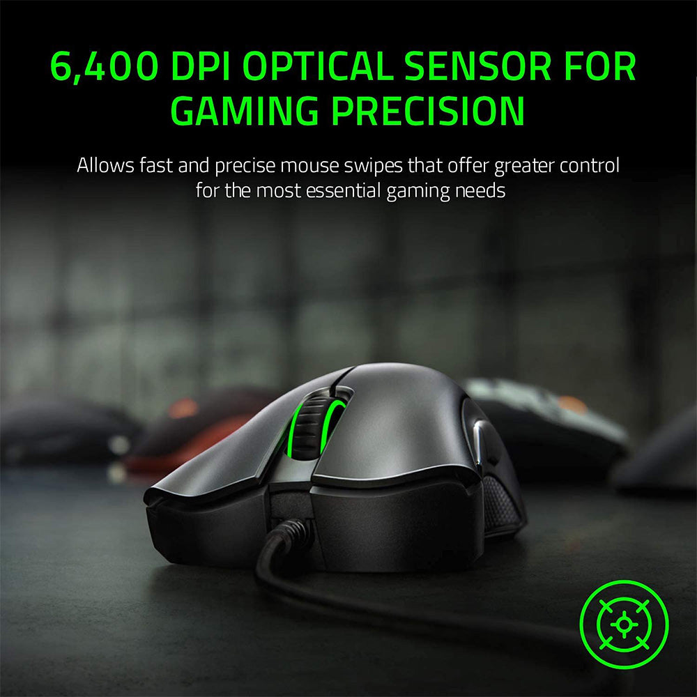 Razer DeathAdder Essential Gaming Mouse, 6400 DPI Optical Sensor, 5 Programmable Buttons, Mechanical Switches, Rubber Side Grips - Black