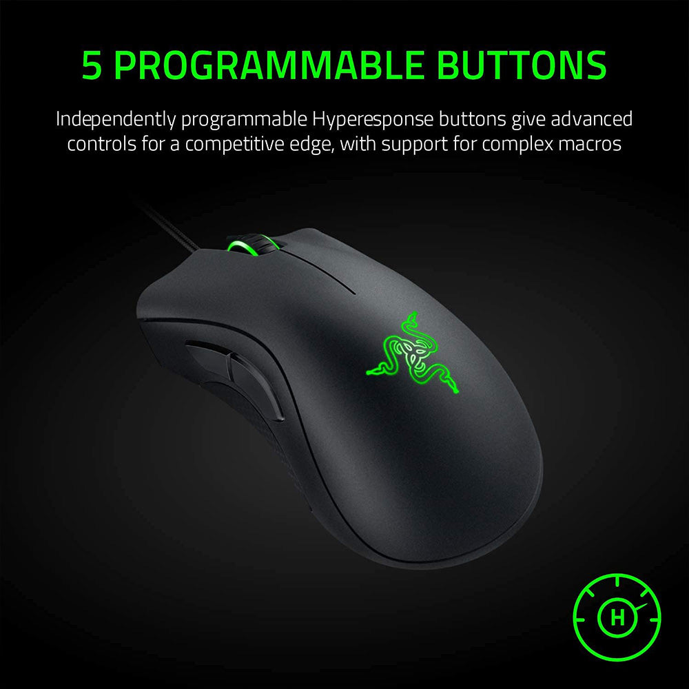 Razer DeathAdder Essential Gaming Mouse, 6400 DPI Optical Sensor, 5 Programmable Buttons, Mechanical Switches, Rubber Side Grips - Black