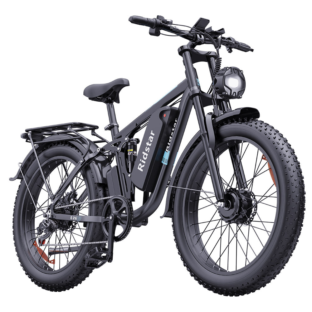 Ridstar E26 Pro Electric Bike, 1000W*2 Motor, 48V 23Ah Battery, 26*4 Inch Fat Tires, 49km/h Max Speed, 75km Range, Dual Hydraulic Brake, Full Suspension, Shimano 7-speed