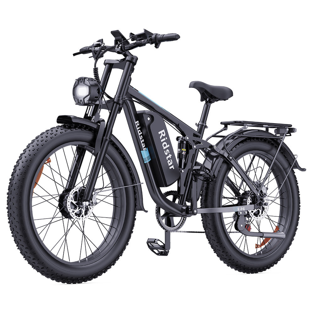 Ridstar E26 Pro Electric Bike, 1000W*2 Motor, 48V 23Ah Battery, 26*4 Inch Fat Tires, 49km/h Max Speed, 75km Range, Dual Hydraulic Brake, Full Suspension, Shimano 7-speed