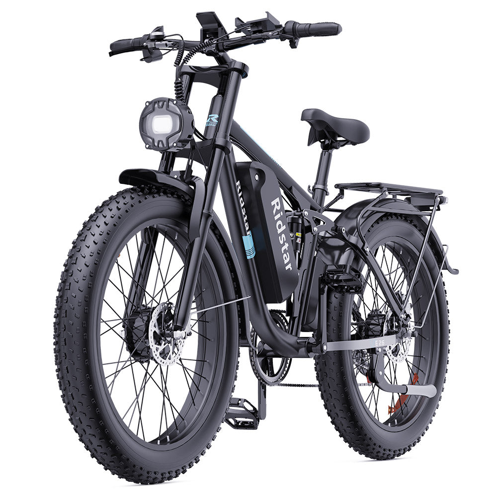Ridstar E26 Pro Electric Bike, 1000W*2 Motor, 48V 23Ah Battery, 26*4 Inch Fat Tires, 49km/h Max Speed, 75km Range, Dual Hydraulic Brake, Full Suspension, Shimano 7-speed
