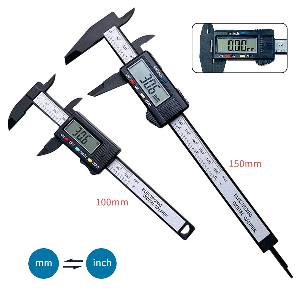 150 mm 100 mm Elektronické digitálne posuvné meradlo Číselník z uhlíkových vlákien Vernier Posuvné meradlo Mikrometer Merací nástroj Digitálne pravítko