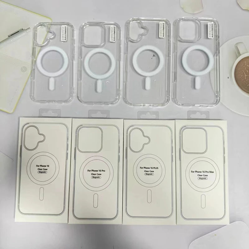 Akrylové magnetické puzdro pre iPhone 16 15 14 13 12 Pro Max Luxusný ultra číry kryt Magsafe odolný voči nárazom PC+TPU škrupinový silikónový obal