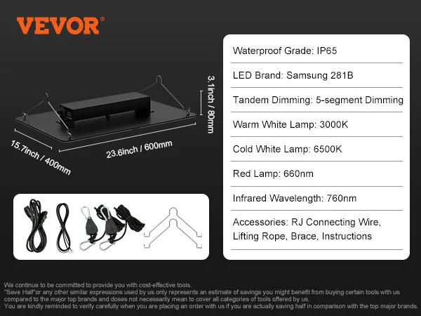 VEVOR Quantum Board LED Grow Light Samsung 281B Full Spectrum Phyto Lampa pre skleníkové pestovanie izbových rastlín Rast zeleniny