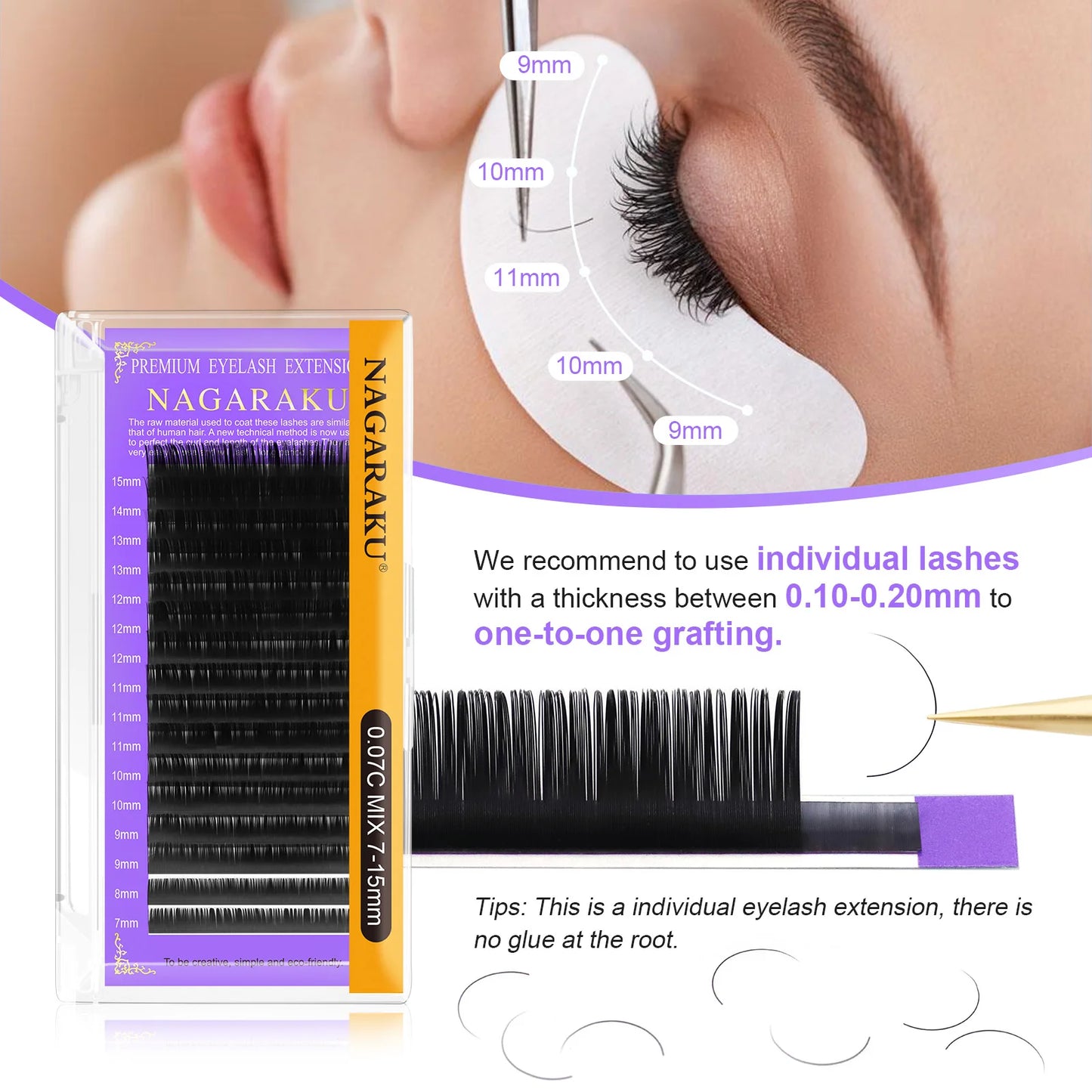 NAGARAKU Individual Lashes Premium Classic predlžovanie mihalníc Black Matte Natural Soft