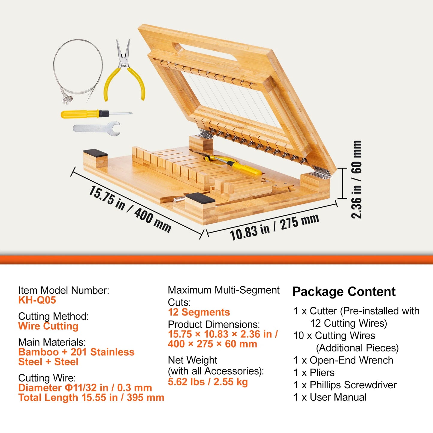 Rezačka na mydlo VEVOR Reže 1-12 tyčiniek Presne a presne odreže tyče 1 palca Krájač na bambusové mydlo s oceľovým drôtom Viacnásobné ručne vyrábané mydlo