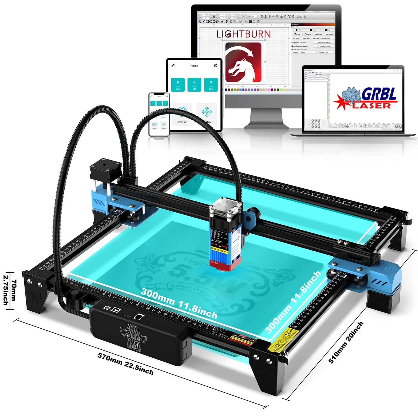 Laserový gravírovací stroj TWOTREES TTS-55 s Wifi Offline ovládaním 1064nm červený laserový gravírovač na gravírovanie náramku na šperky
