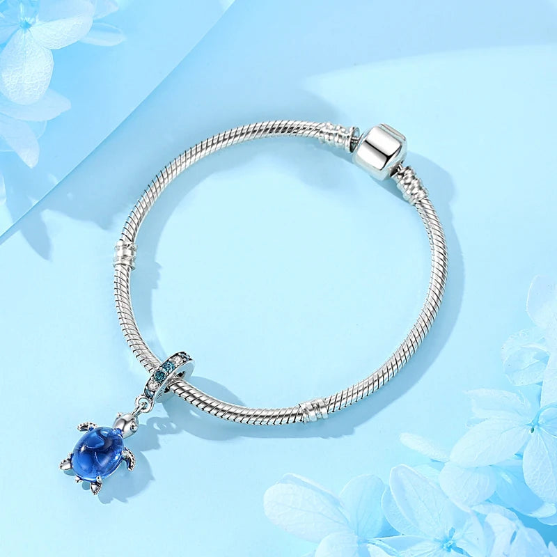Originálne 925 Sterling Silver Charms Love Heart Korytnačka Murano Glass Prívesok Korálky Fit Pan náramok Náhrdelník Šperky pre ženy