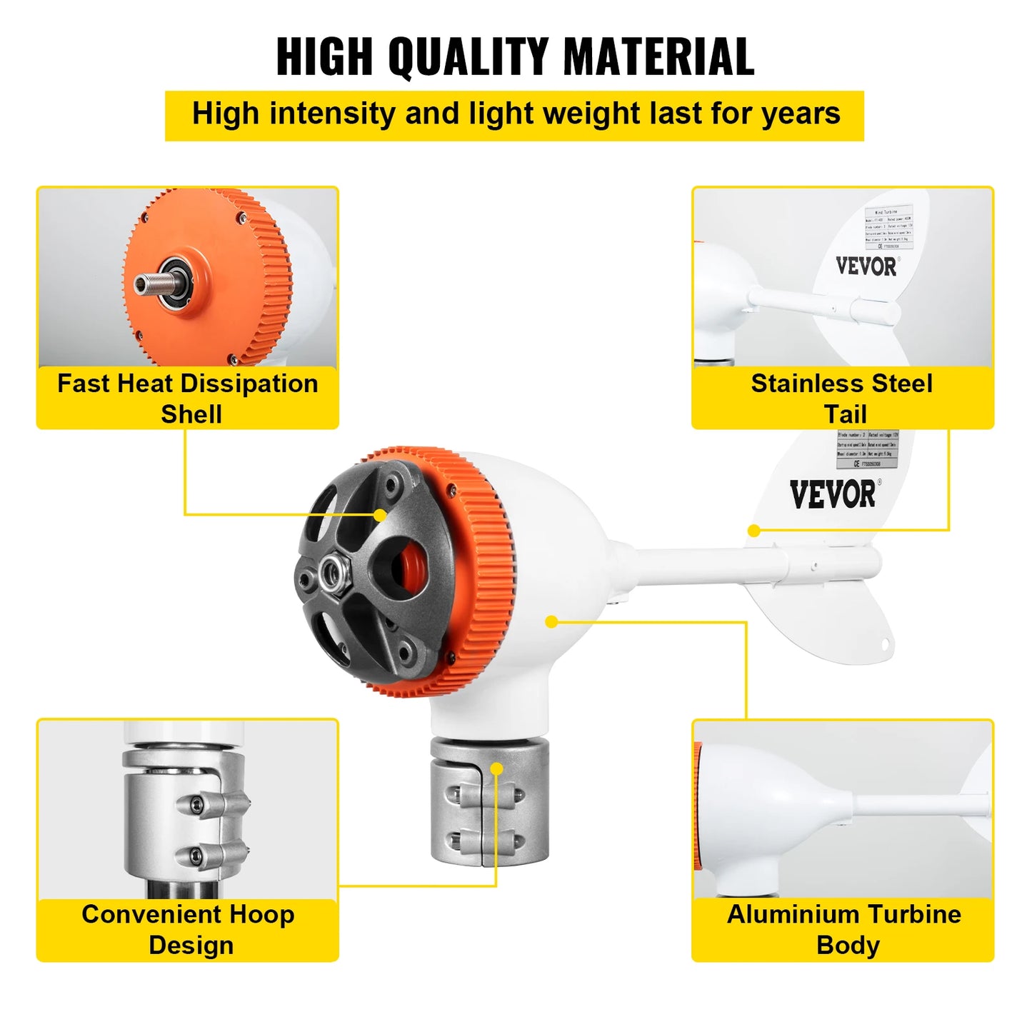 Generátor veternej turbíny VEVOR 12V AC 300W-500W Generátor veternej energie W/ MPPT ovládač 3 5 lopatiek Automatické nastavenie proti vetru Domáce použitie