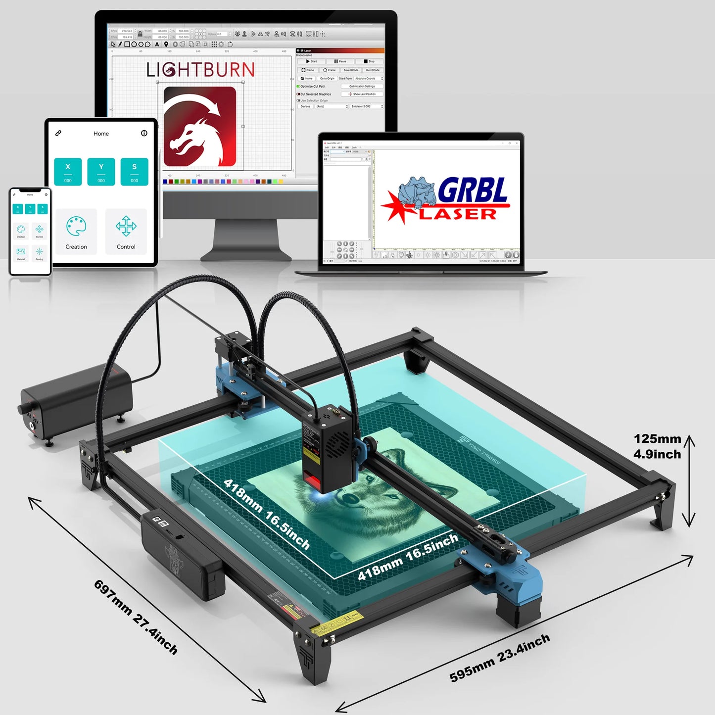 TwoTrees TTS-20 Pro CNC kovová laserová gravírovacia podpora Offline ovládanie laserovej rezačky Kožené drevené akrylové nástroje s koncovým spínačom
