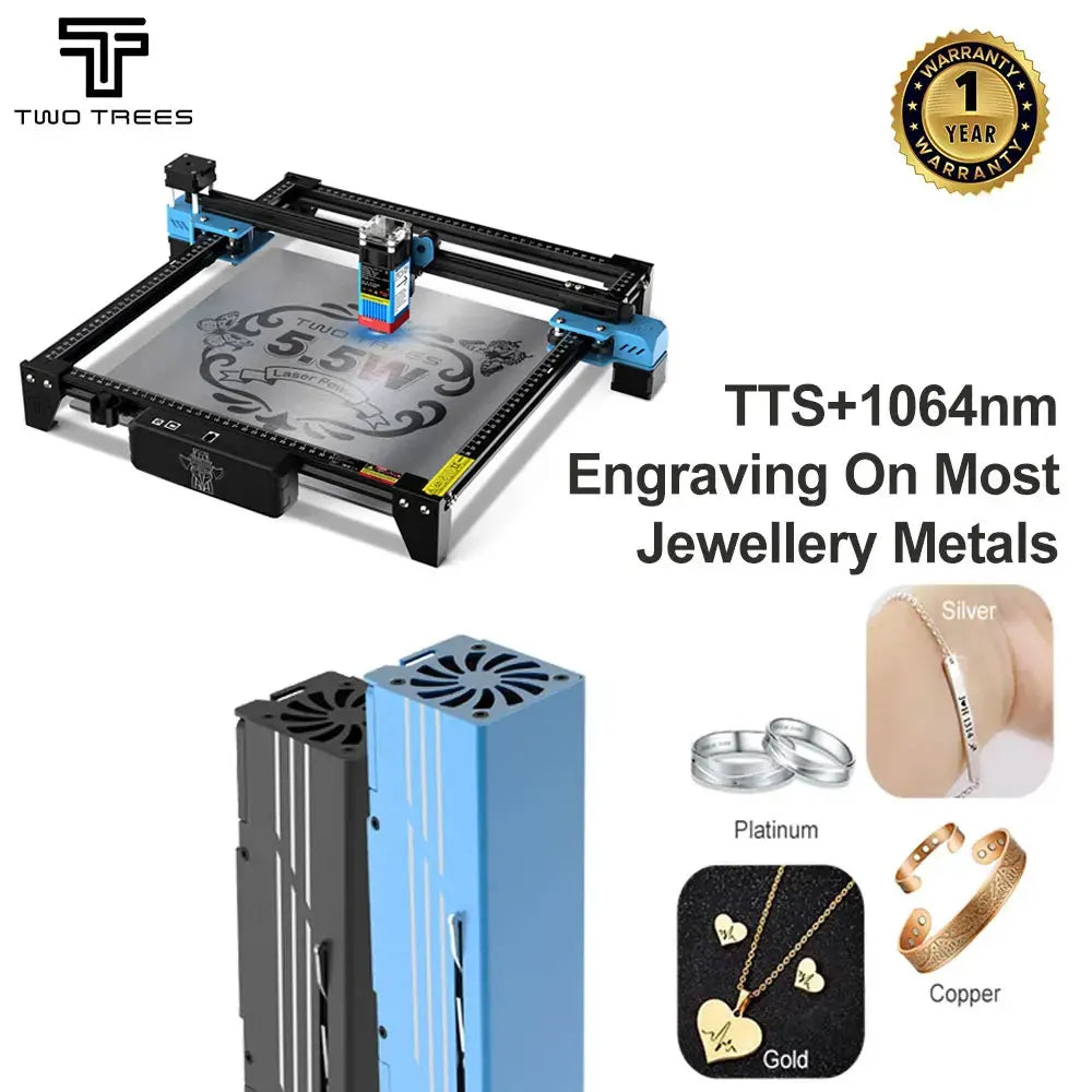 Laserový gravírovací stroj TWOTREES TTS-55 s Wifi Offline ovládaním 1064nm červený laserový gravírovač na gravírovanie náramku na šperky
