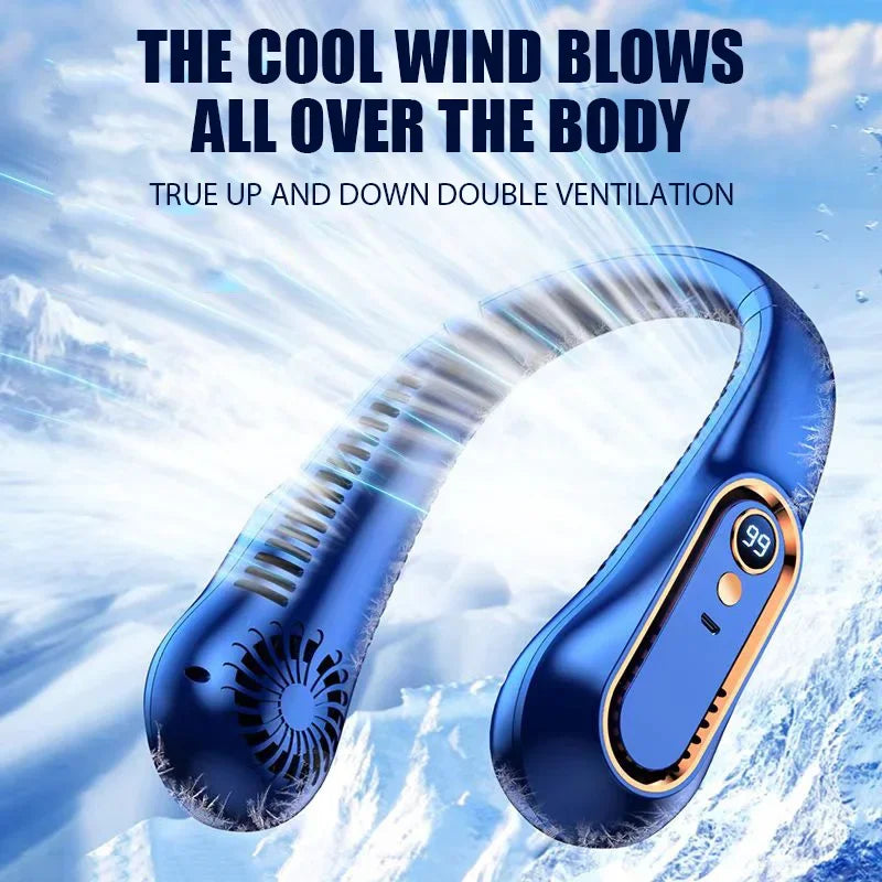 Ventilátor bez čeľuste na krk Mini Ultra Long Life Prenosný Lenivý Tichý Ventilátor Nabíjanie cez USB Študent Športová kancelária Digitálny displej Výkon 5 prevodov