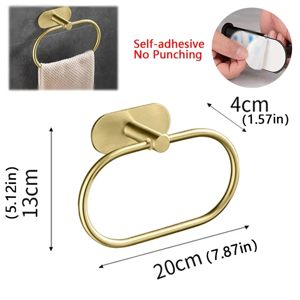 Držiak na uteráky z nehrdzavejúcej ocele Samolepiaci stojan na uteráky do kúpeľne Čierny vešiak na umývanie prsteň Koľajová tyč Príslušenstvo na skladovanie kuchyne