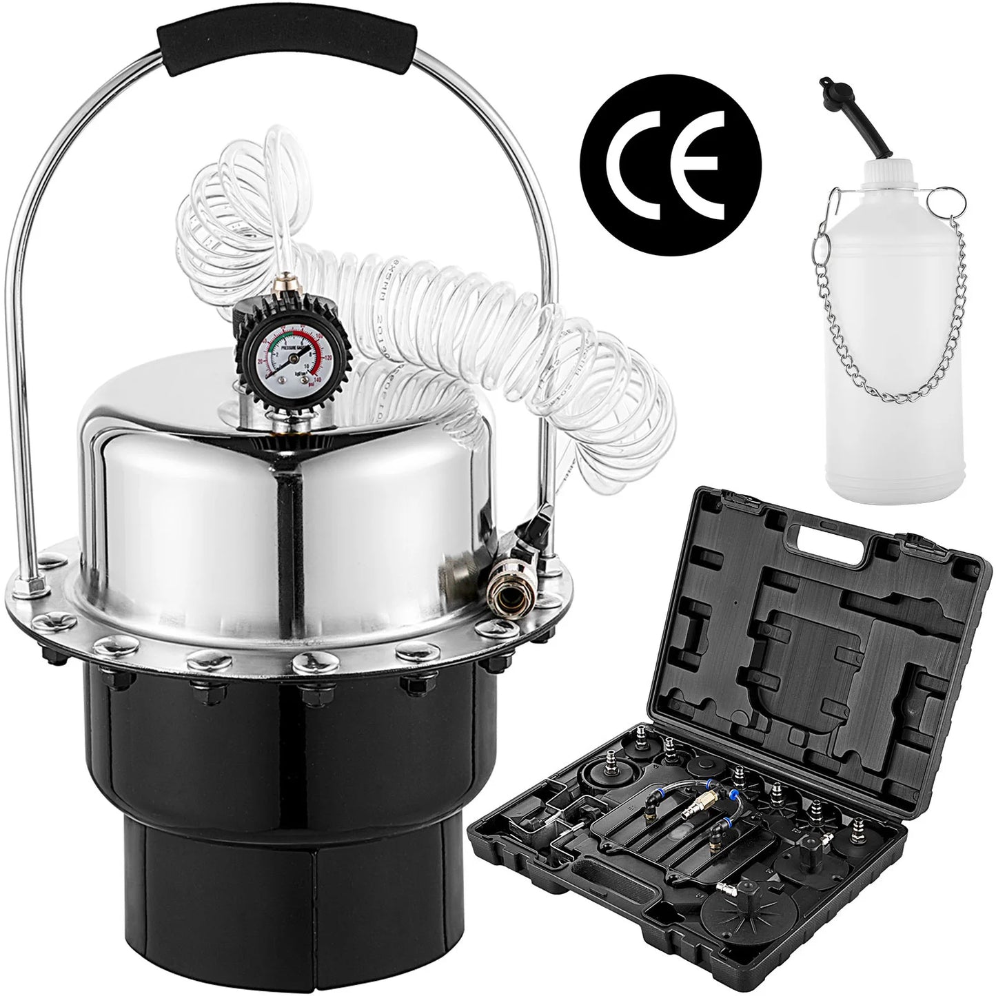 Súprava na odvzdušňovanie tlakovej vzduchovej brzdy VEVOR Nástroj na výmenu oleja automobilovej brzdovej kvapaliny s 5 l nádržou na odvzdušnenie brzdového a spojkového systému