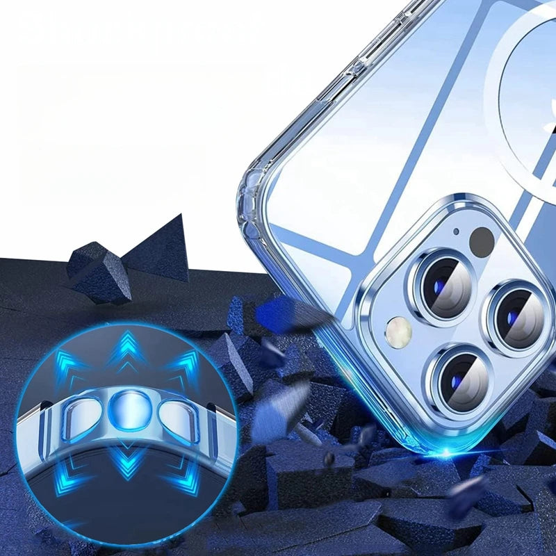 Akrylové magnetické puzdro pre iPhone 16 15 14 13 12 Pro Max Luxusný ultra číry kryt Magsafe odolný voči nárazom PC+TPU škrupinový silikónový obal