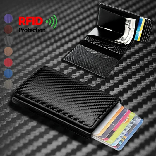 Peňaženka s držiakom na kreditné karty z uhlíkových vlákien Muži Rfid Smart Metal Tenká Tenká Vyskakovacia Minimalistická peňaženka Malá čierna Peňaženka Kovová peňaženka