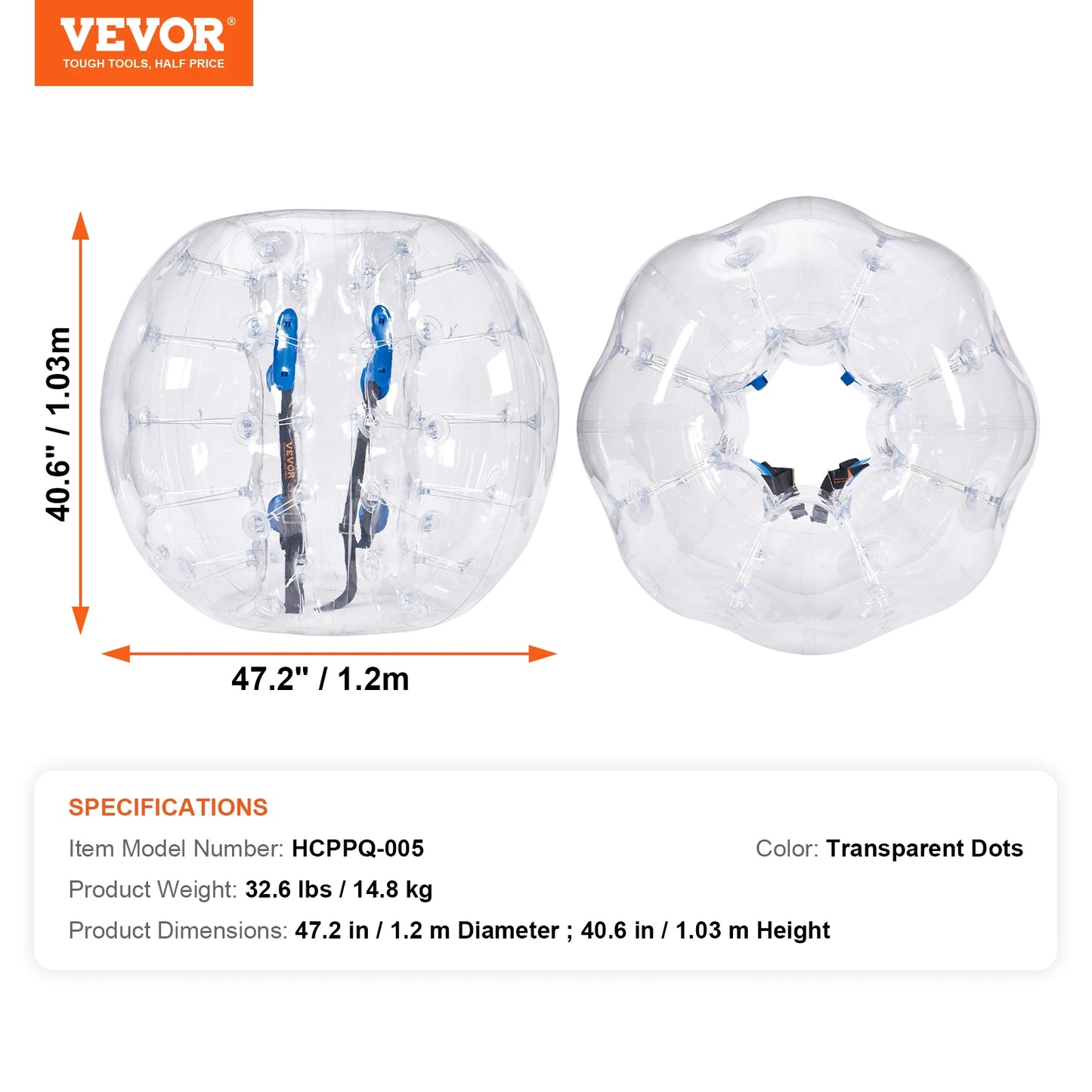VEVOR 2-balenie nafukovacích nárazníkových loptičiek 4FT/1,2M telo Zorb Ball Aults Detské bublinové futbalové lopty PVC nafukovacia hračka pre tínedžerov a dospelých