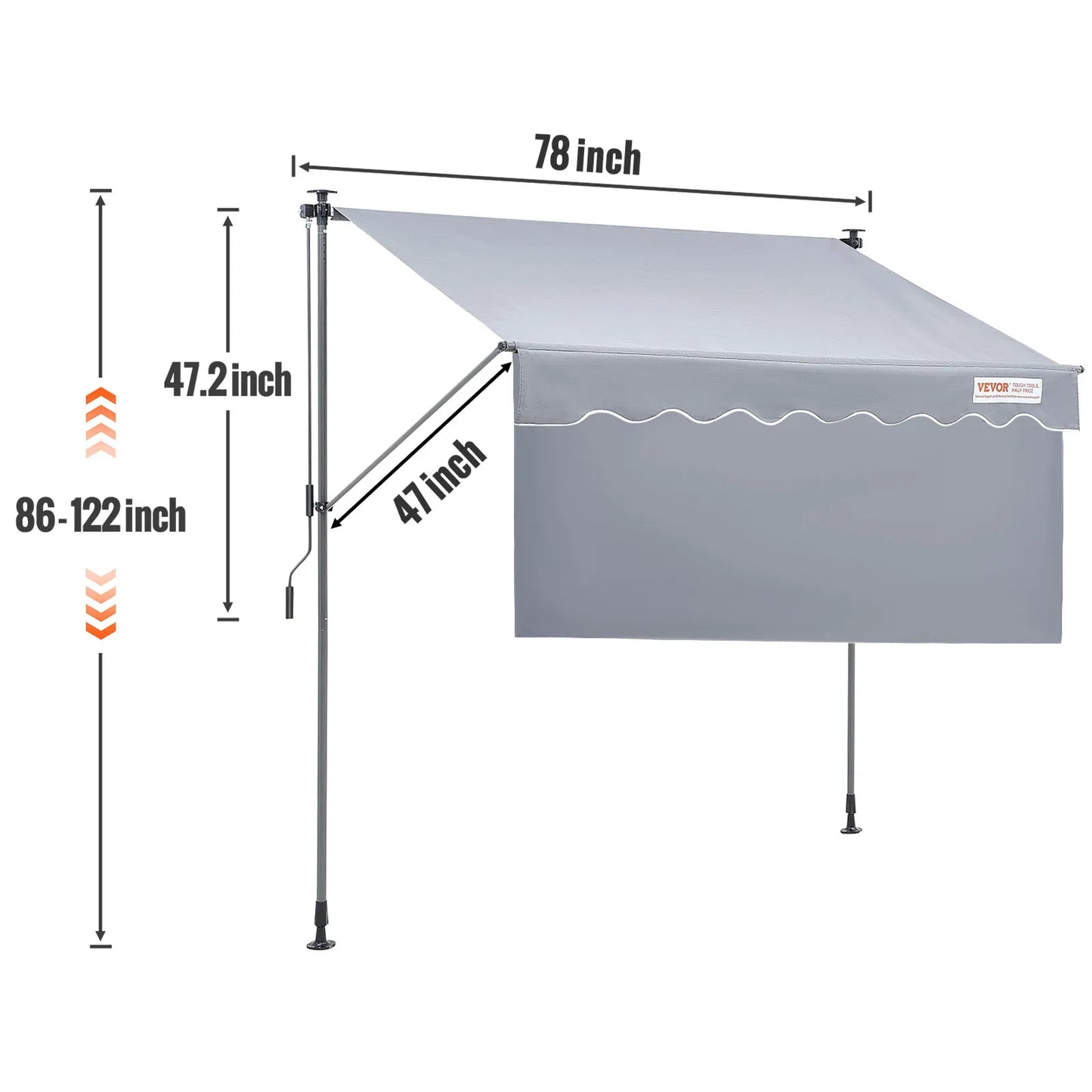 Manuálna zaťahovacia markíza VEVOR Nastaviteľná markíza na terasu dverí s oknom s 39-palcovou clonou na záhradný balkón