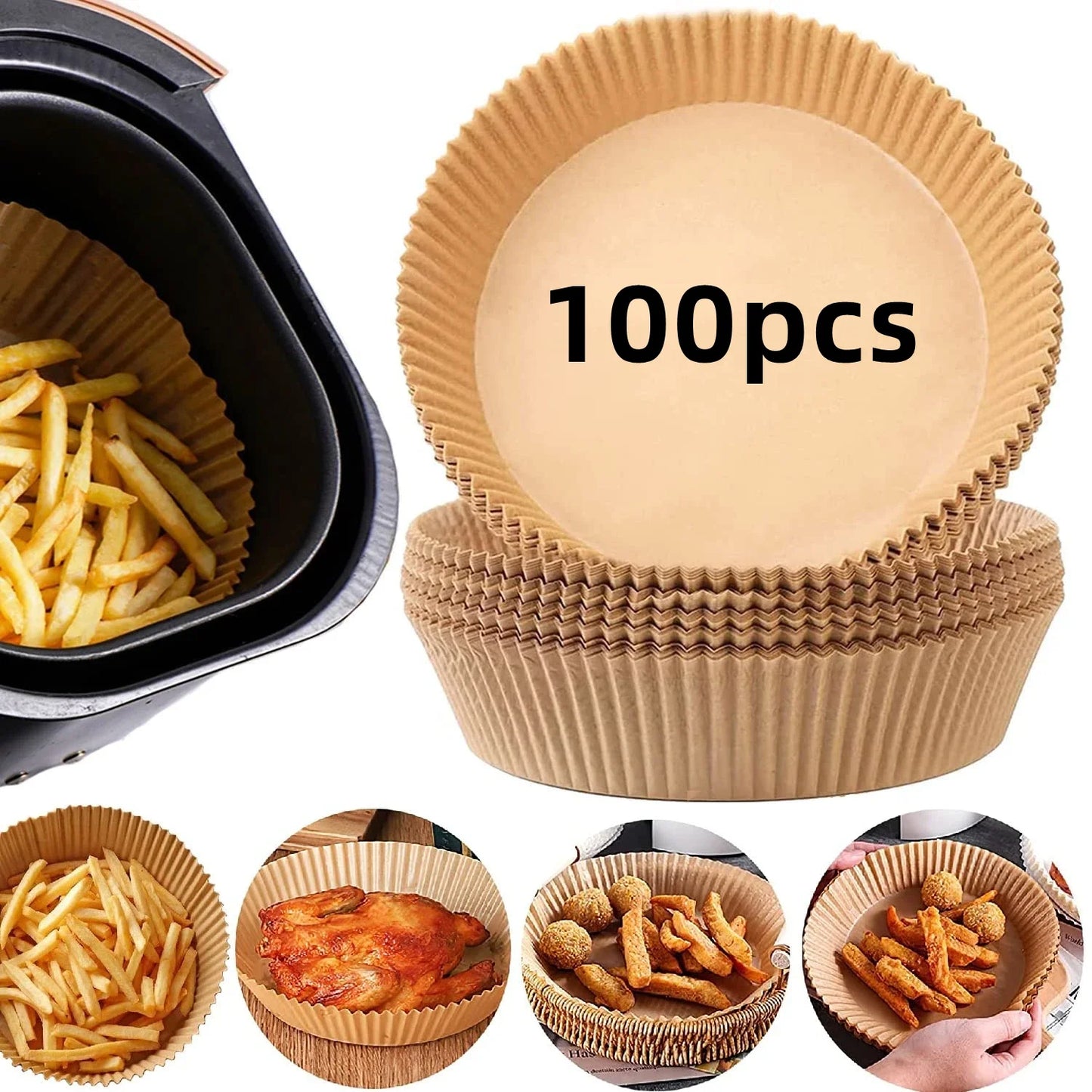 50/100/200 ks Jednorazový papier do vzduchovej fritézy Okrúhly/štvorcový špeciálny papier Potravinársky silikónový olejový papier Vložky do fritézy Papier na pečenie