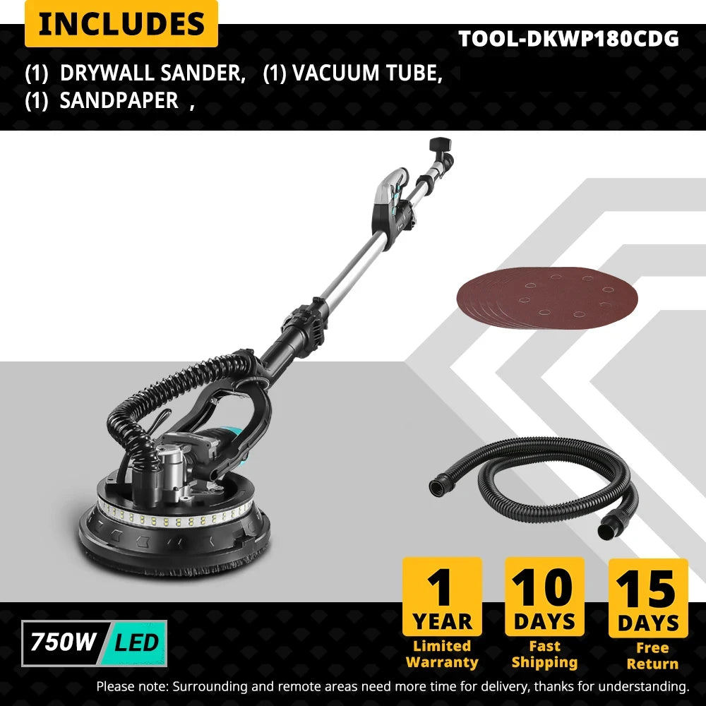 DEKO DKWP180CDLD/DKWP180CD 900W brúska na sadrokartónové dosky prenosný leštiaci stroj s brúsnym papierom LED svetlom a prachovým vrecúškom Clooect