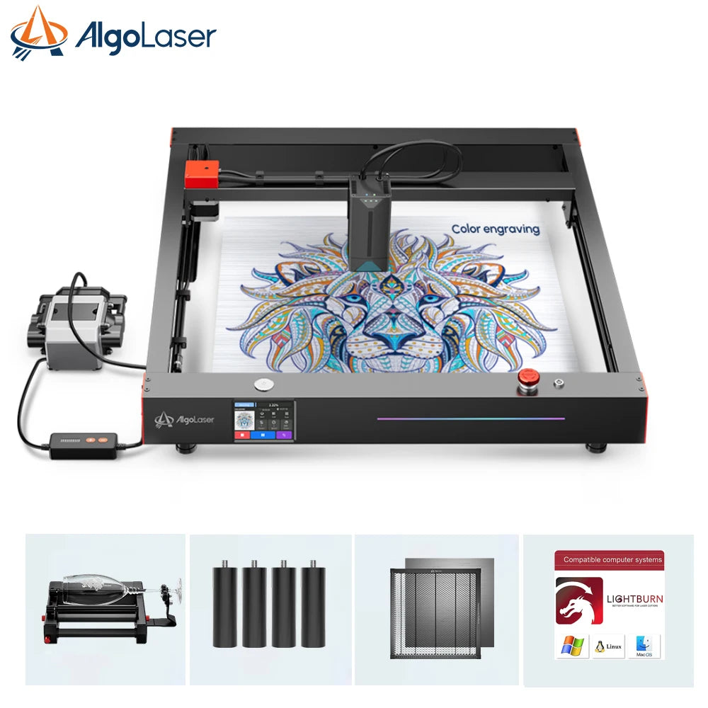 AlgoLaser Delta 22W HD 3,5-palcový laserový gravírovací stroj s dotykovou obrazovkou typu všetko v jednom s inteligentným fotoaparátom, rotačným, laserovým lôžkom, krytom
