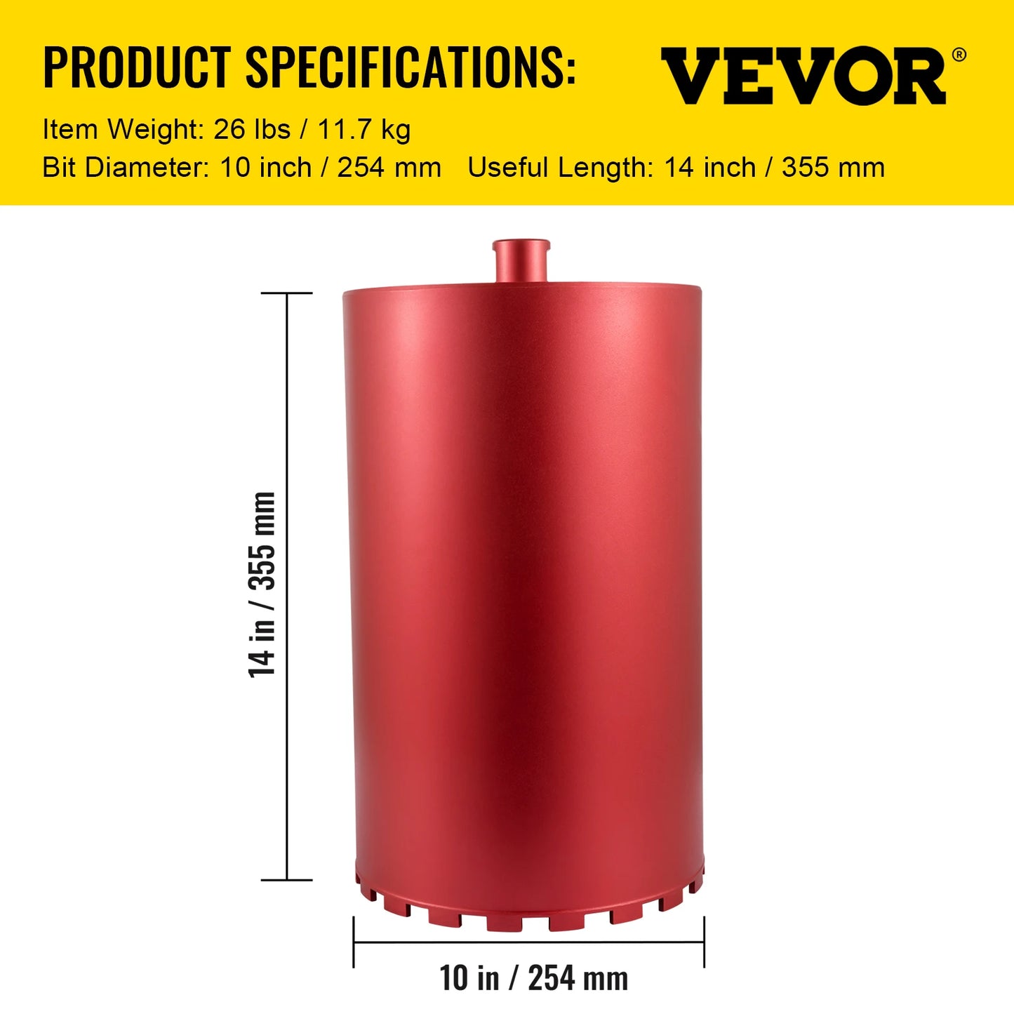 Diamantový vŕtací korunkový vrták VEVOR 450 mm Dĺžka 5/4 palca Univerzálna fréza na dierovanie závitov na vŕtanie do betónu Tehla Murivo Mramor s čepeľou