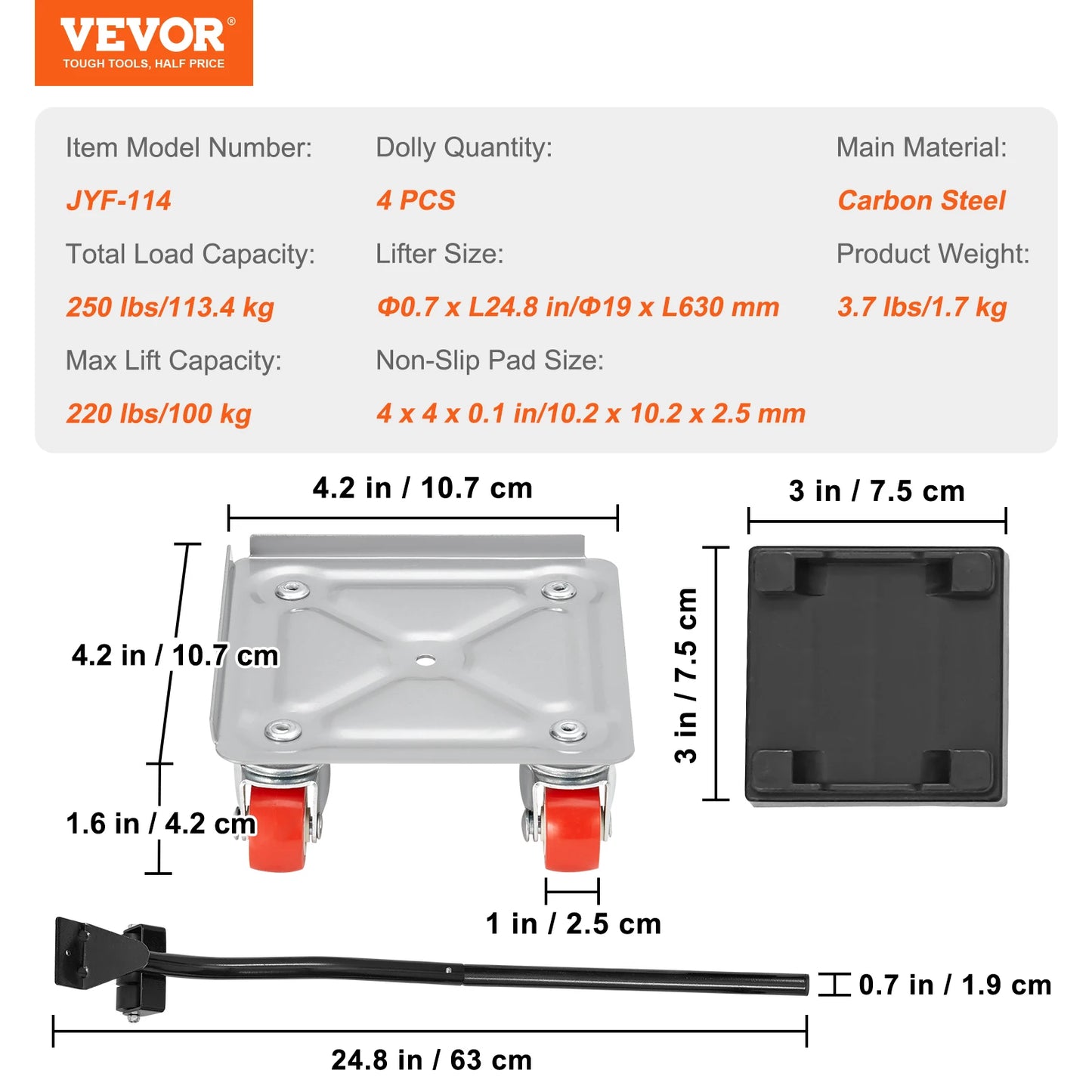 VEVOR 4ks Rotácia o 360° Priemyselné stroje Presúvač paletových vozíkov Ťažký nábytkový vozík na prepravu nákladu